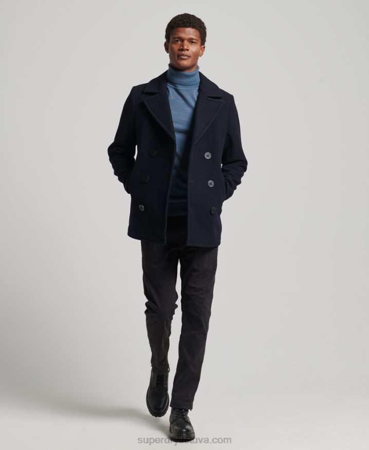 Superdry Merchant Store - Wool Pea Coat Navy Men