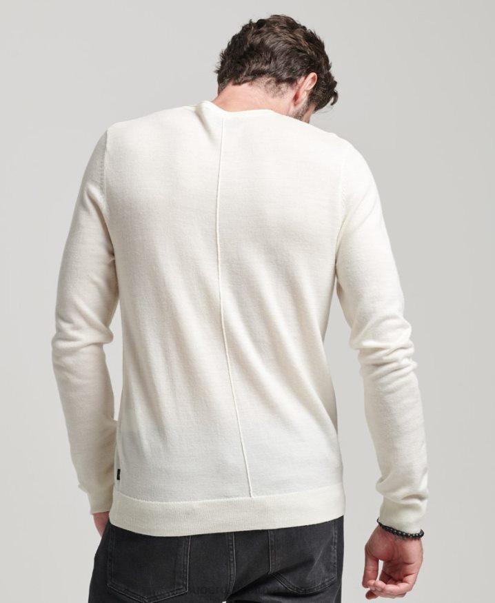 Superdry Merino Crew Neck Henley Knitted Top Cream Men