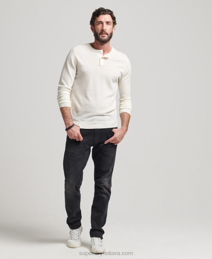 Superdry Merino Crew Neck Henley Knitted Top Cream Men