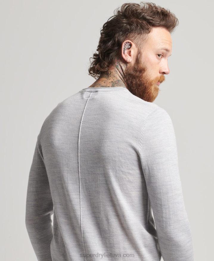 Superdry Merino Crew Neck Henley Knitted Top Light Grey Men