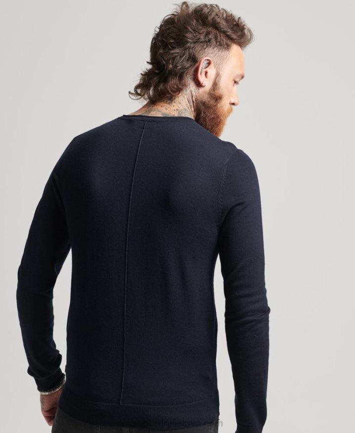 Superdry Merino Crew Neck Henley Knitted Top Navy Men