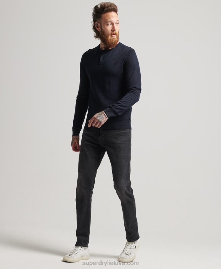 Superdry Merino Crew Neck Henley Knitted Top Navy Men