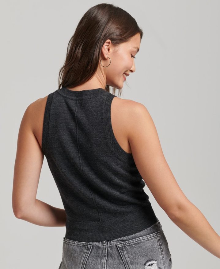 Superdry Merino Crew Neck Knit Vest Top Dark Grey Women