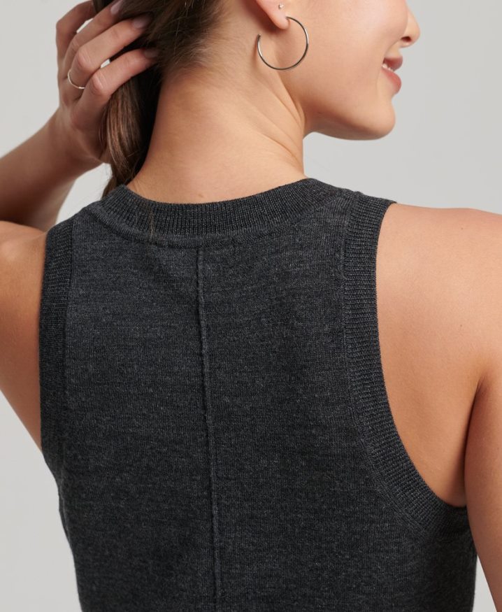 Superdry Merino Crew Neck Knit Vest Top Dark Grey Women