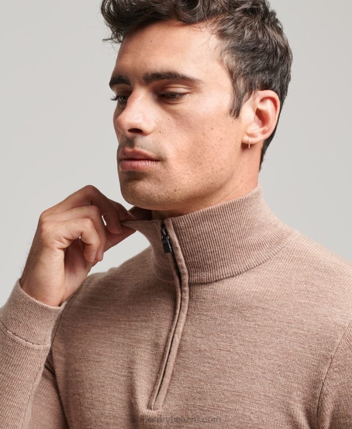 Superdry Merino Half Zip Jumper Beige Men