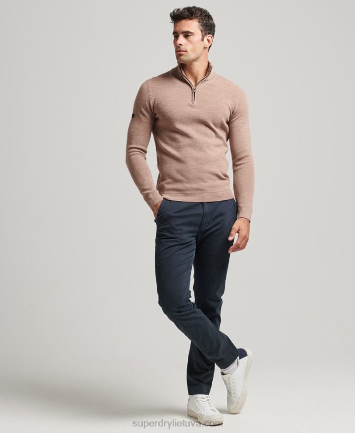 Superdry Merino Half Zip Jumper Beige Men