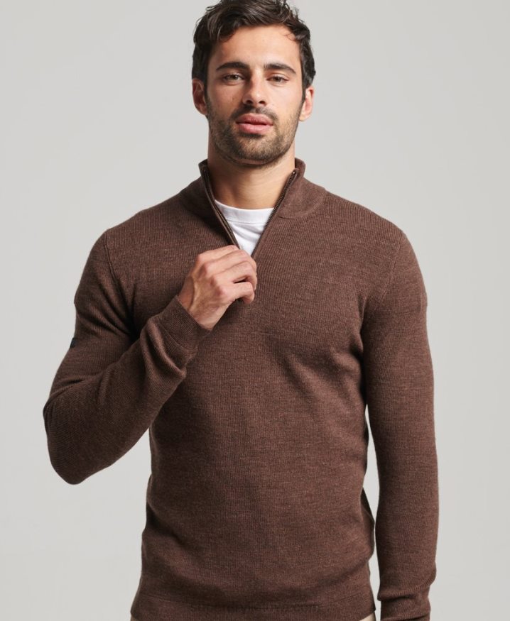 Superdry Merino Half Zip Jumper Brown Men