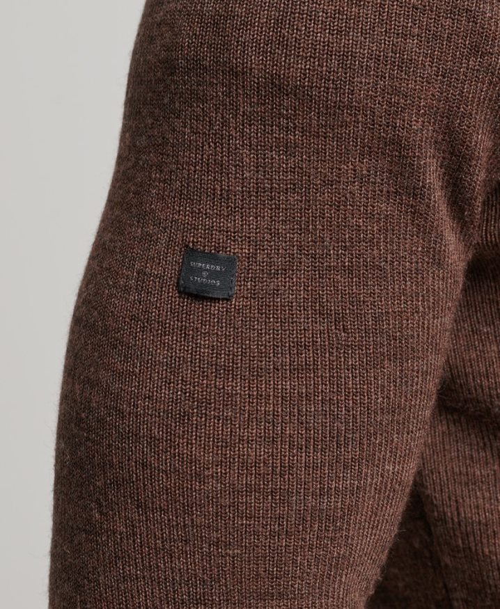 Superdry Merino Half Zip Jumper Brown Men