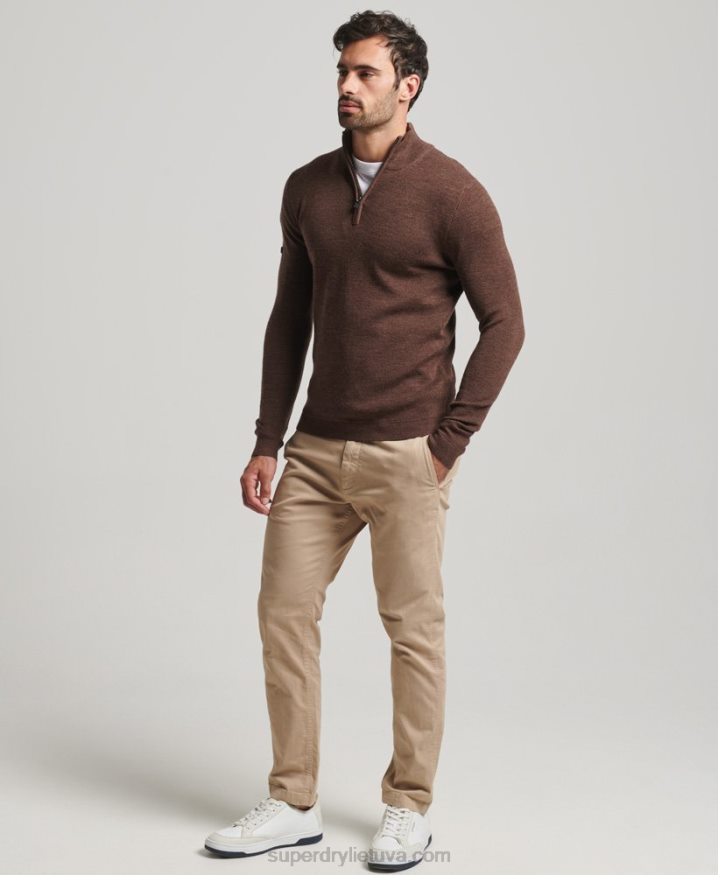 Superdry Merino Half Zip Jumper Brown Men