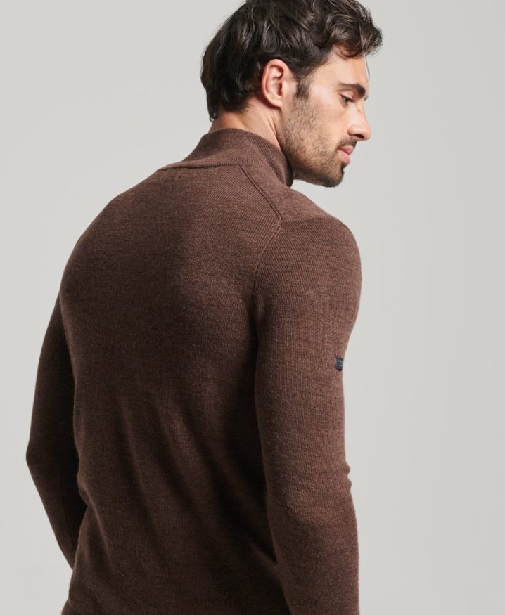 Superdry Merino Half Zip Jumper Brown Men