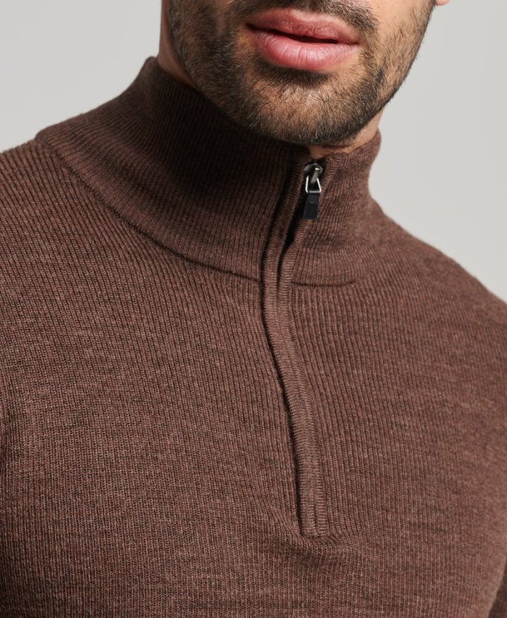 Superdry Merino Half Zip Jumper Brown Men