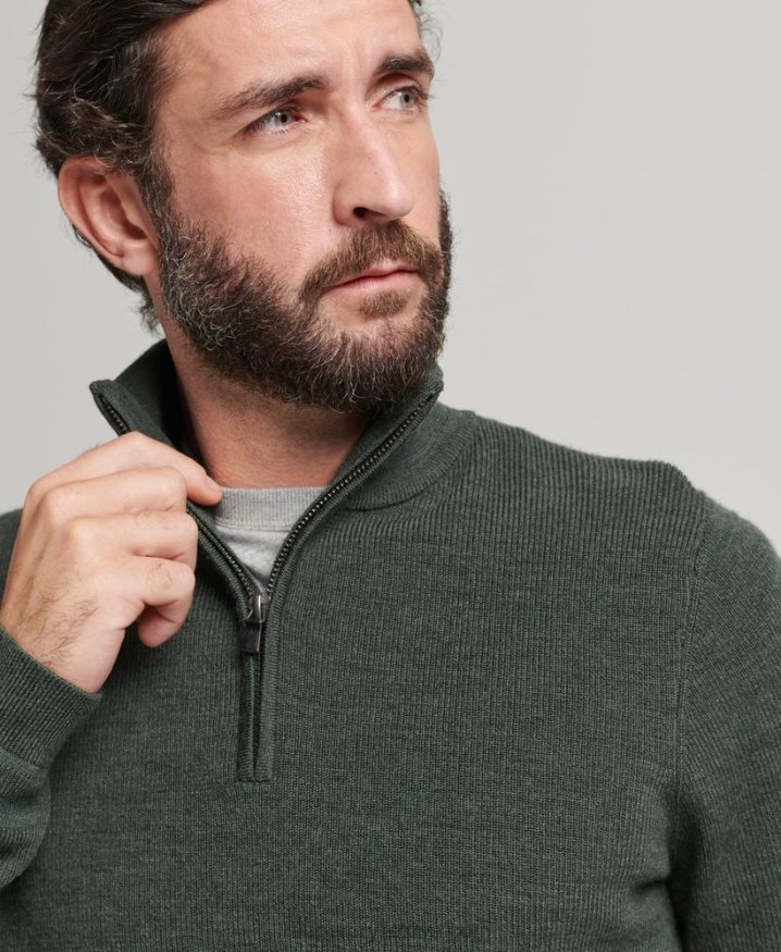 Superdry Merino Half Zip Jumper Green Men