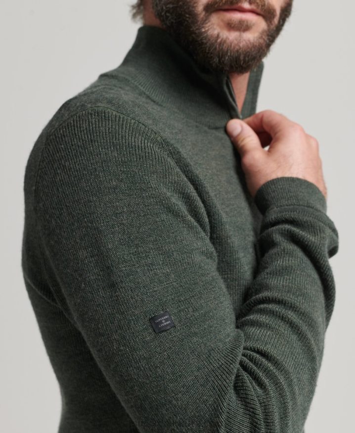 Superdry Merino Half Zip Jumper Green Men