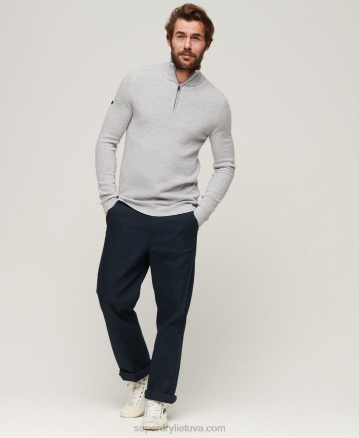 Superdry Merino Half Zip Jumper Light Grey Men