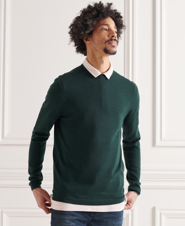 Superdry Merino Lightweight Crew Jumper Green Men