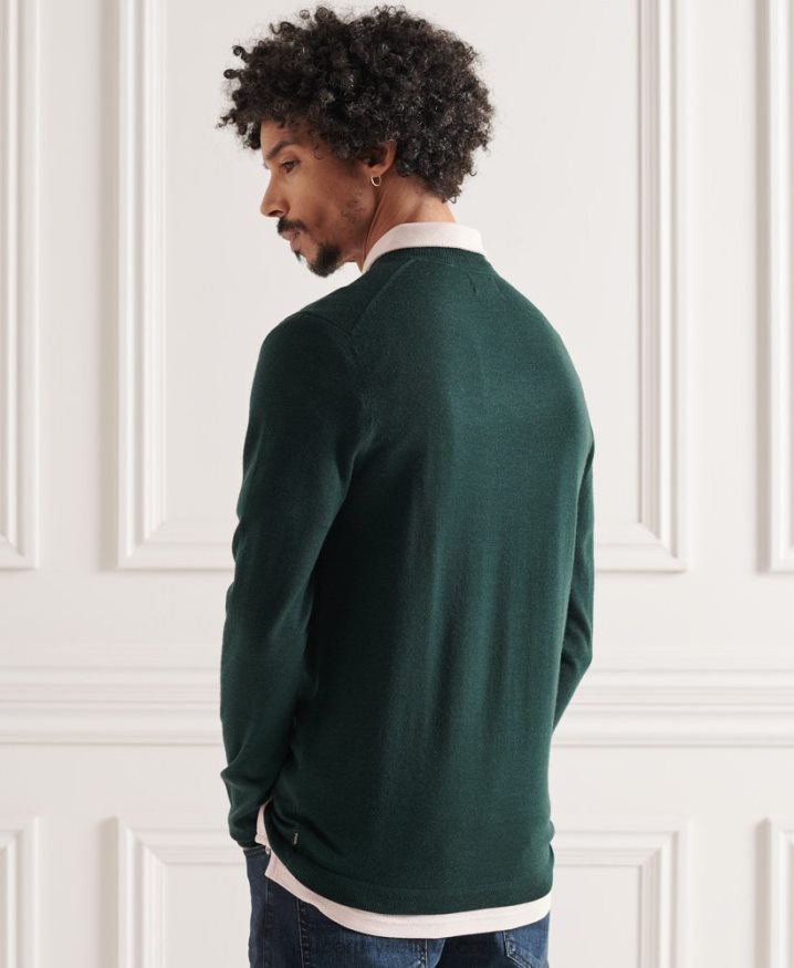 Superdry Merino Lightweight Crew Jumper Green Men