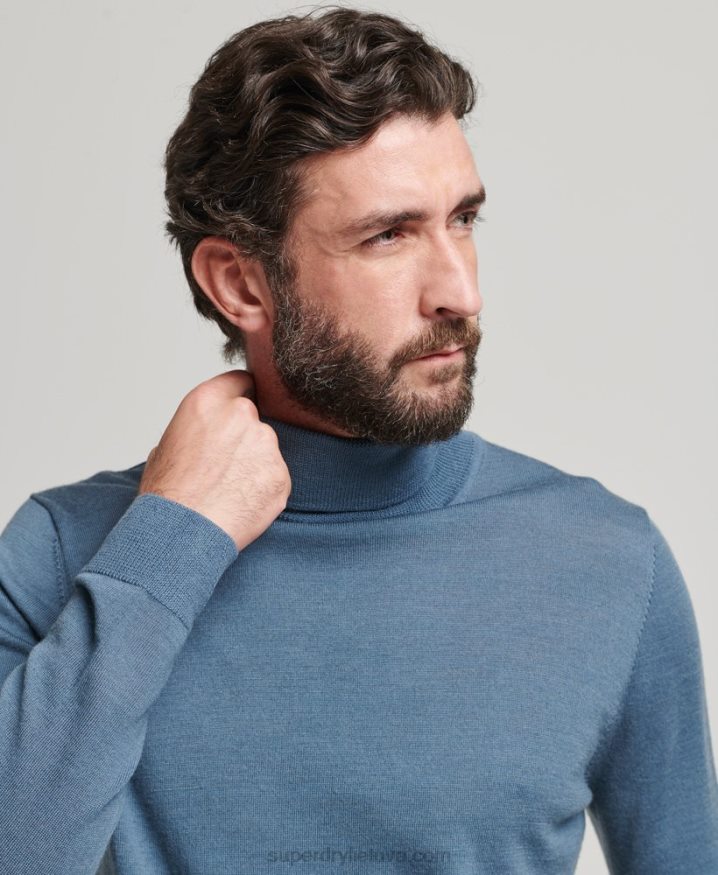 Superdry Merino Roll Neck Jumper Blue Men