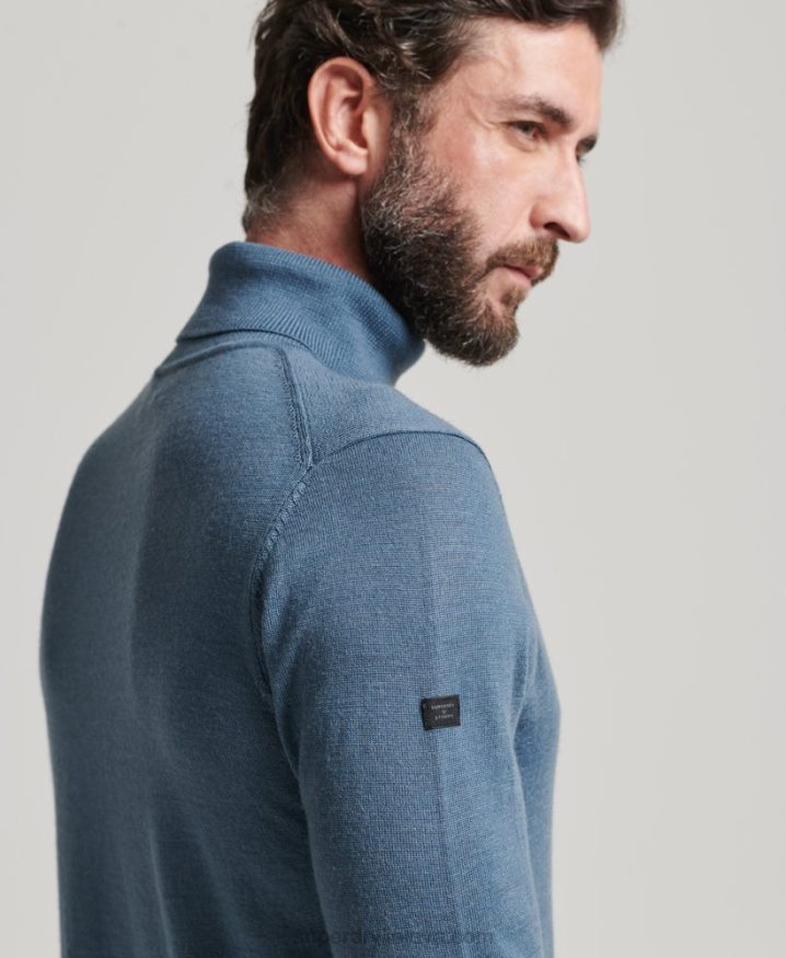 Superdry Merino Roll Neck Jumper Blue Men