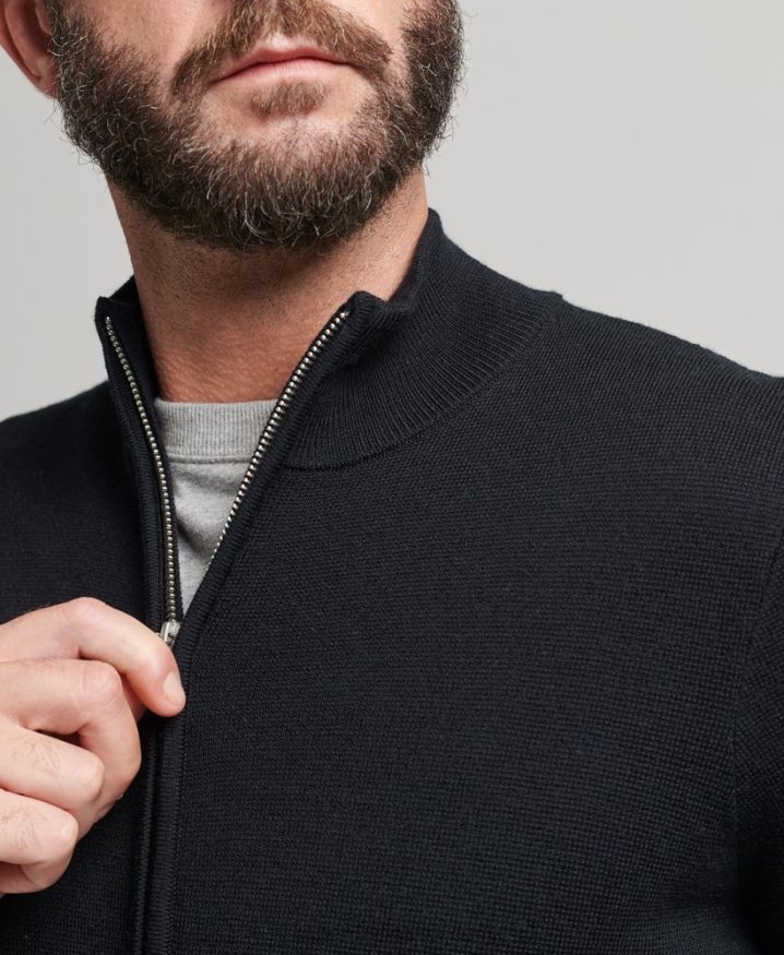 Superdry Merino Zip Through Knitted Cardigan Black Men