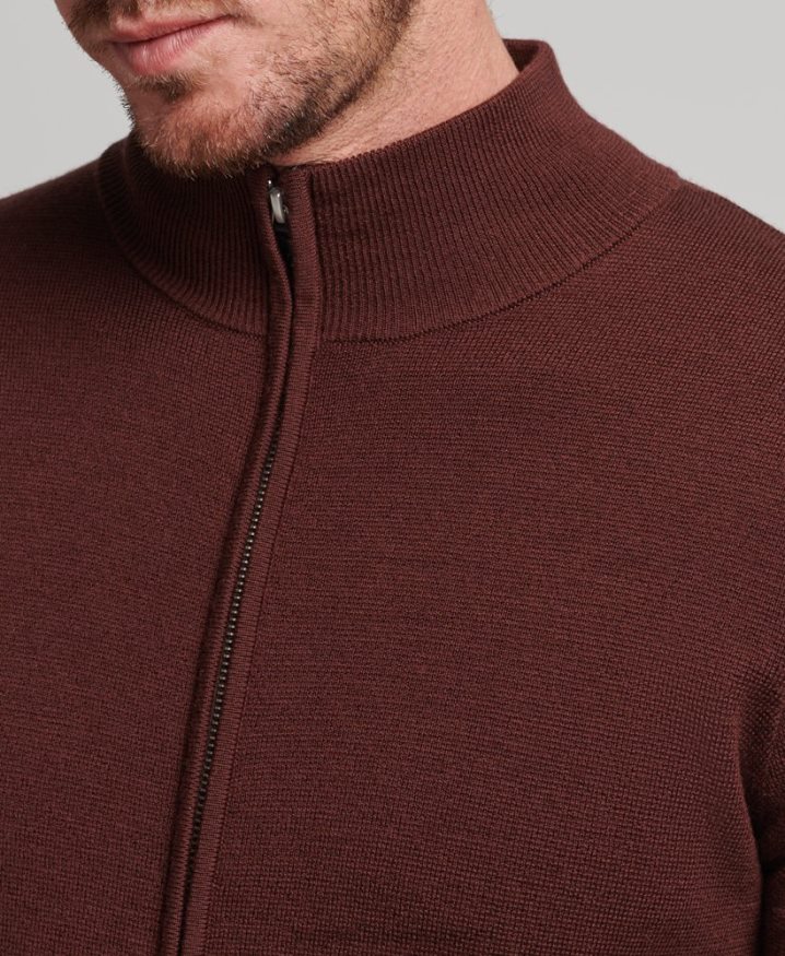 Superdry Merino Zip Through Knitted Cardigan Brown Men