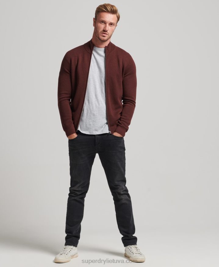 Superdry Merino Zip Through Knitted Cardigan Brown Men