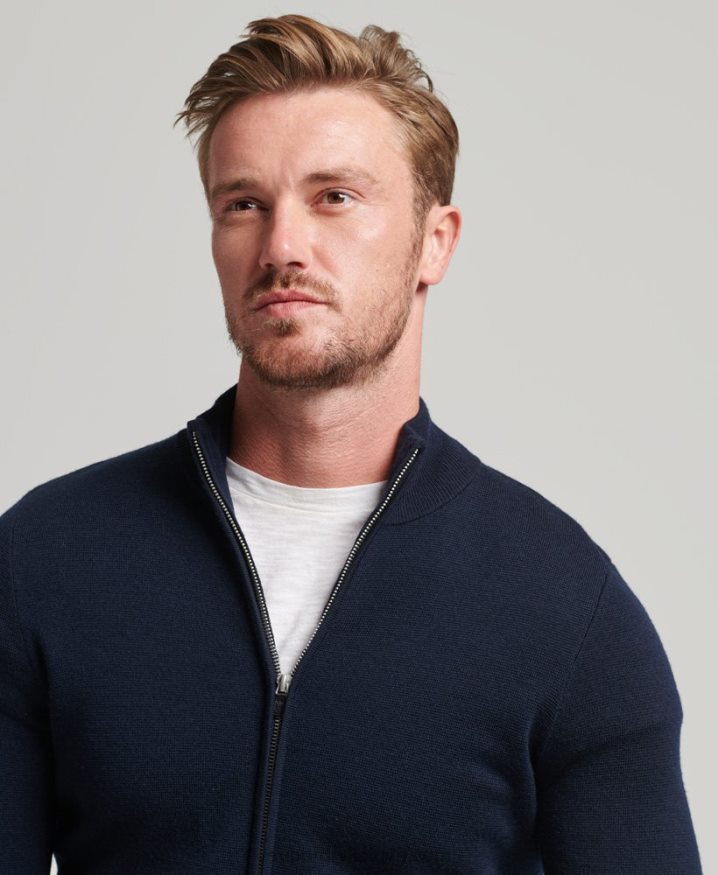 Superdry Merino Zip Through Knitted Cardigan Navy Men