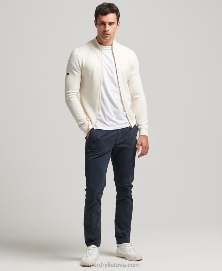 Superdry Merino Zip Through Knitted Cardigan White Men