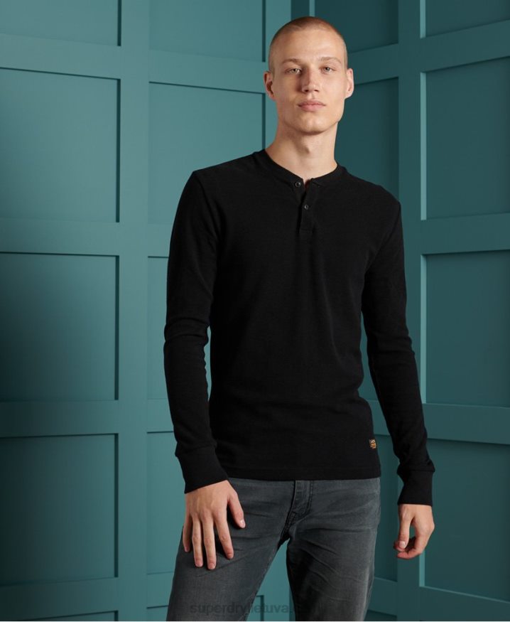 Superdry Micro Texture Henley Top Black Men