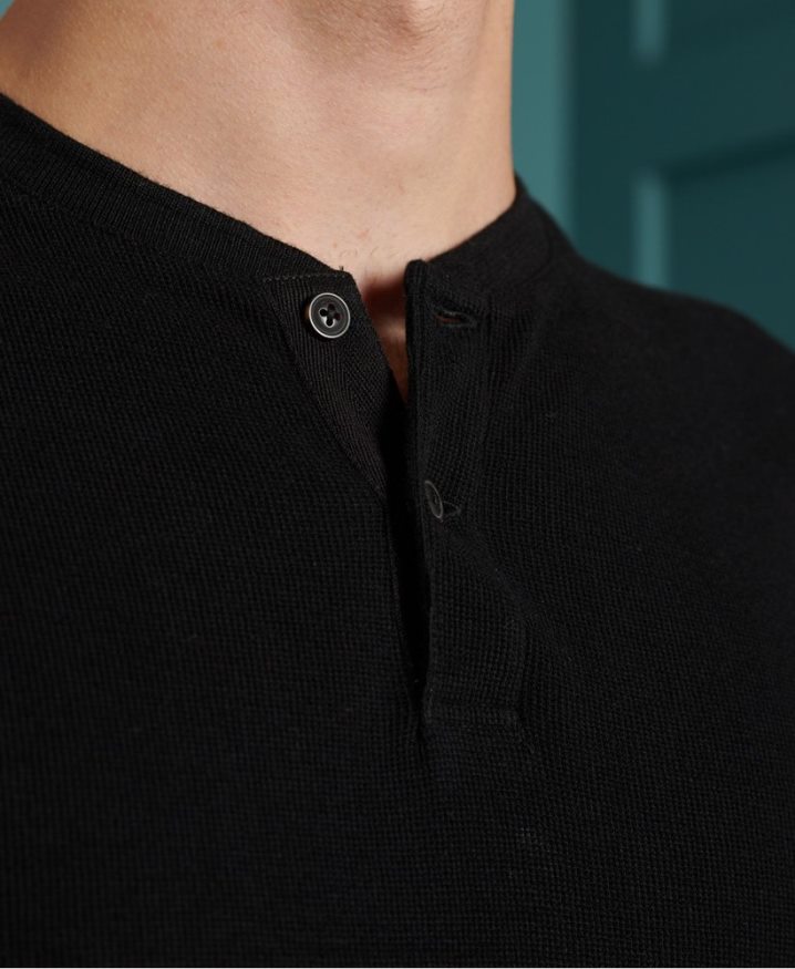 Superdry Micro Texture Henley Top Black Men