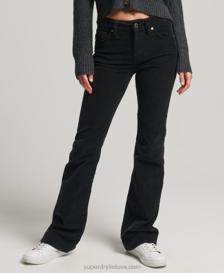 Superdry Mid Rise Slim Cord Flare Jeans Black Women