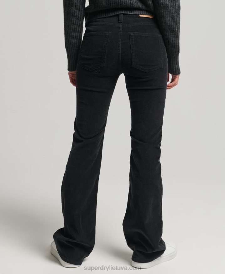 Superdry Mid Rise Slim Cord Flare Jeans Black Women