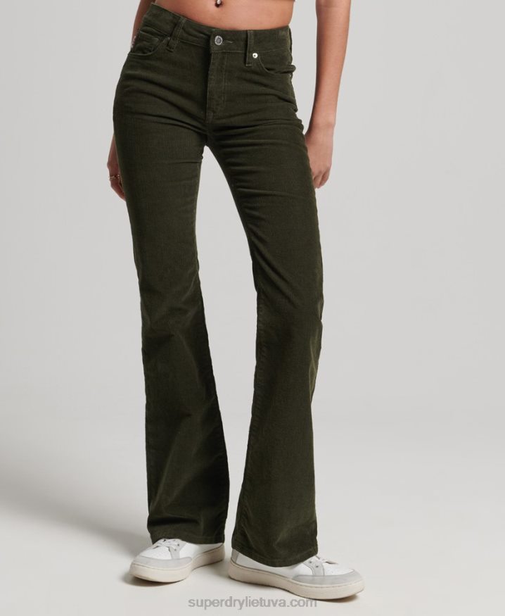 Superdry Mid Rise Slim Cord Flare Jeans Green Women