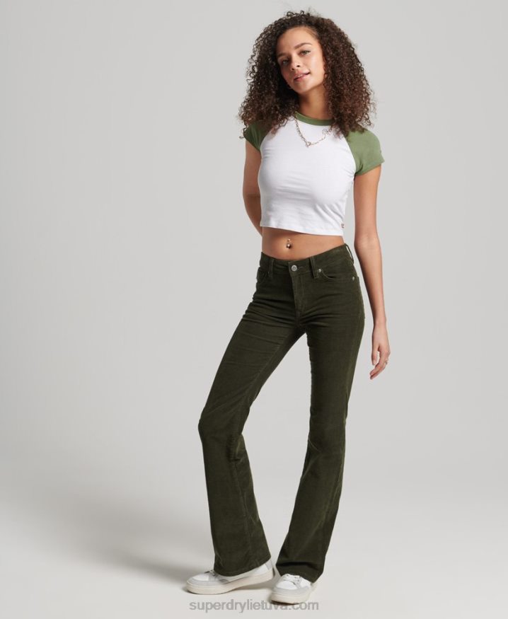 Superdry Mid Rise Slim Cord Flare Jeans Green Women