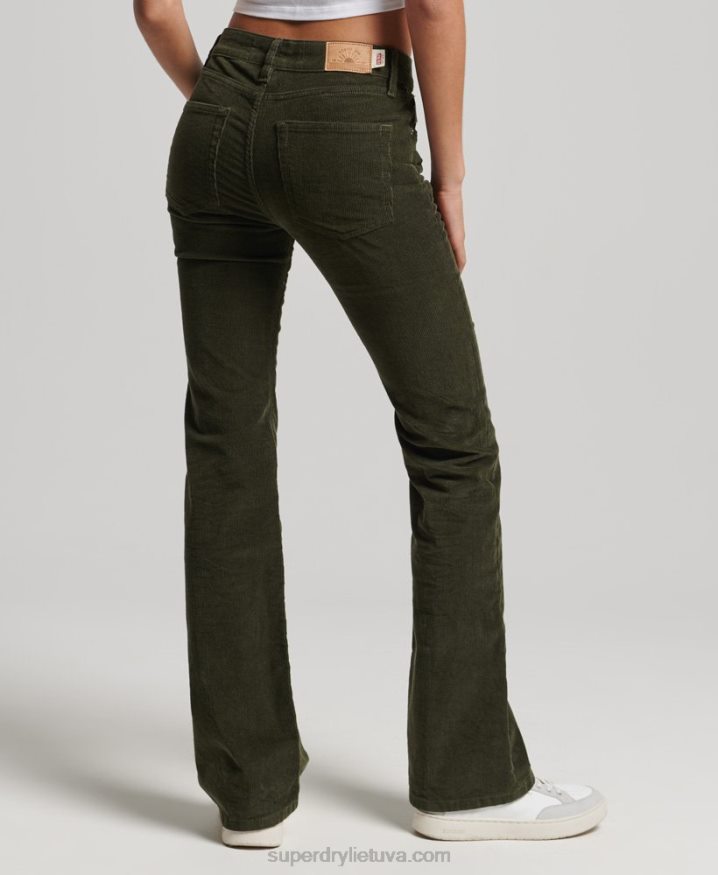 Superdry Mid Rise Slim Cord Flare Jeans Green Women