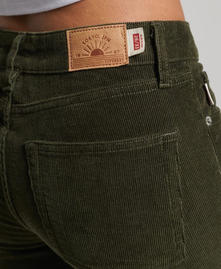 Superdry Mid Rise Slim Cord Flare Jeans Green Women