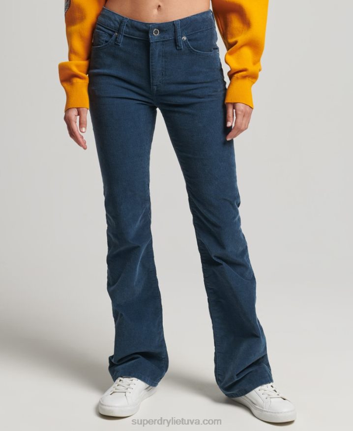 Superdry Mid Rise Slim Cord Flare Jeans Navy Women