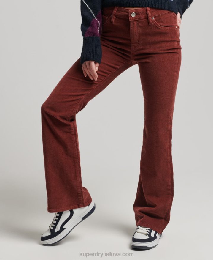 Superdry Mid Rise Slim Cord Flare Jeans Red Women