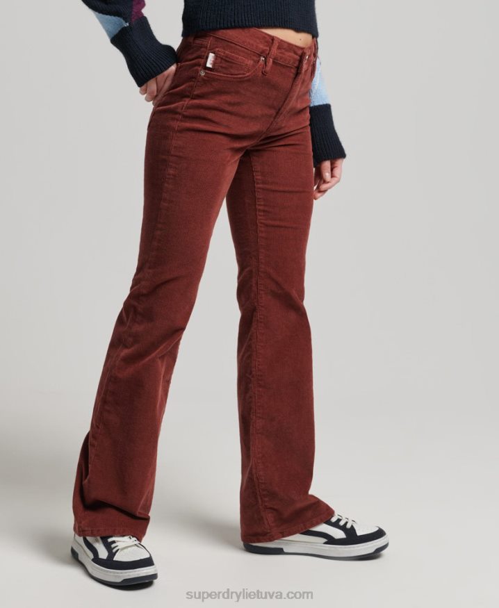 Superdry Mid Rise Slim Cord Flare Jeans Red Women