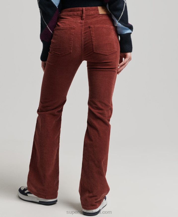 Superdry Mid Rise Slim Cord Flare Jeans Red Women