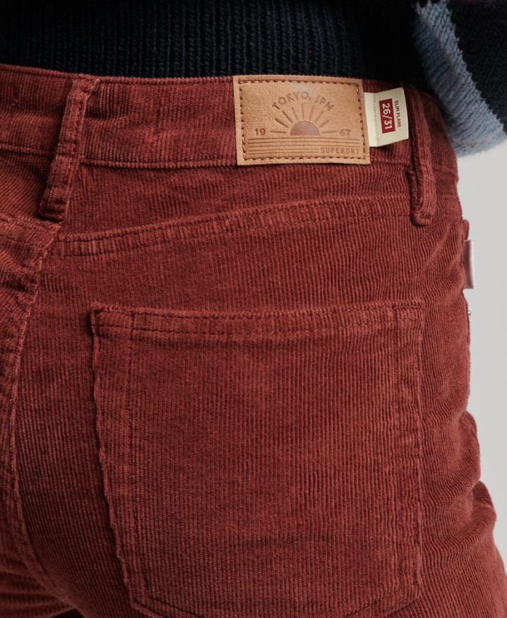 Superdry Mid Rise Slim Cord Flare Jeans Red Women