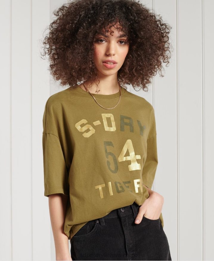 Superdry Military Narrative Boxy Tee Green Women