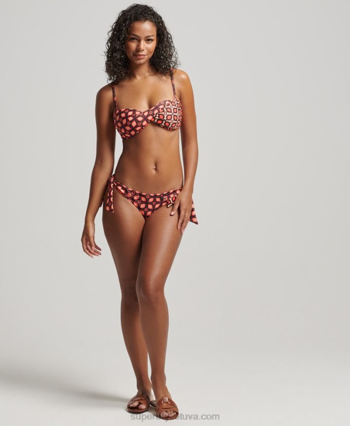 Superdry Mix Print Recycled Bandeau Bikini Top Red Women