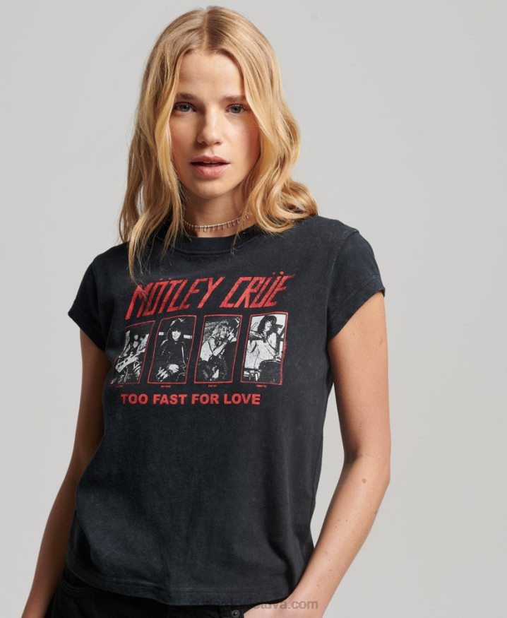 Superdry Motley Crue Cap Sleeve T-Shirt Black Women