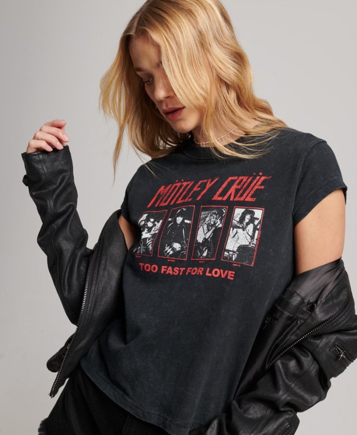 Superdry Motley Crue Cap Sleeve T-Shirt Black Women