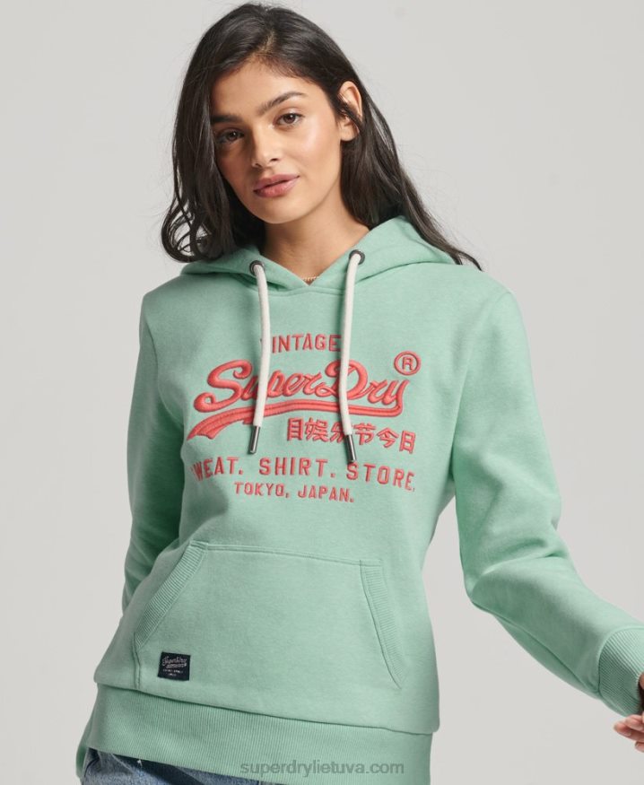 Superdry Neon Vintage Logo Hoodie Green Women