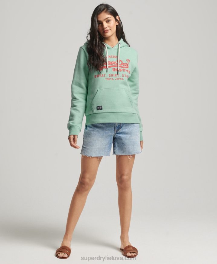 Superdry Neon Vintage Logo Hoodie Green Women