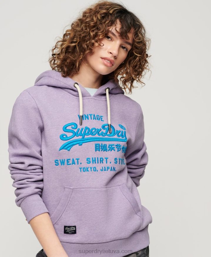 Superdry Neon Vintage Logo Hoodie Purple Women