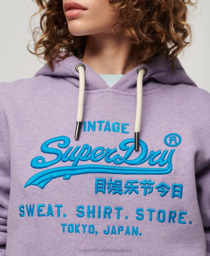 Superdry Neon Vintage Logo Hoodie Purple Women