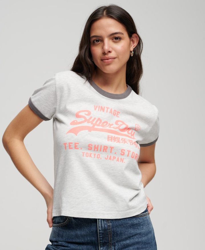 Superdry Neon Vintage Logo T-Shirt Light Grey Women