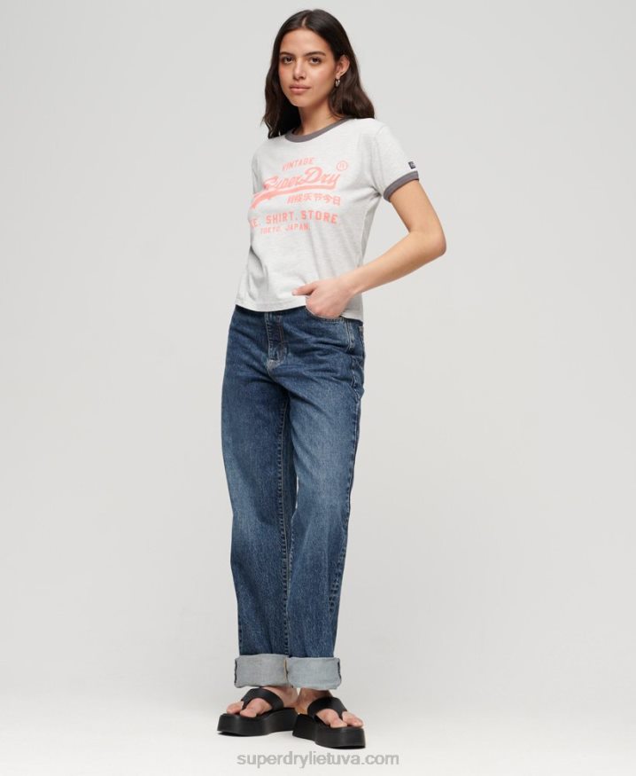 Superdry Neon Vintage Logo T-Shirt Light Grey Women